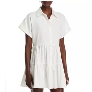 AQUA Women White Tiered Babydoll Mini Dress Cotton Linen Short Sleeve XXL